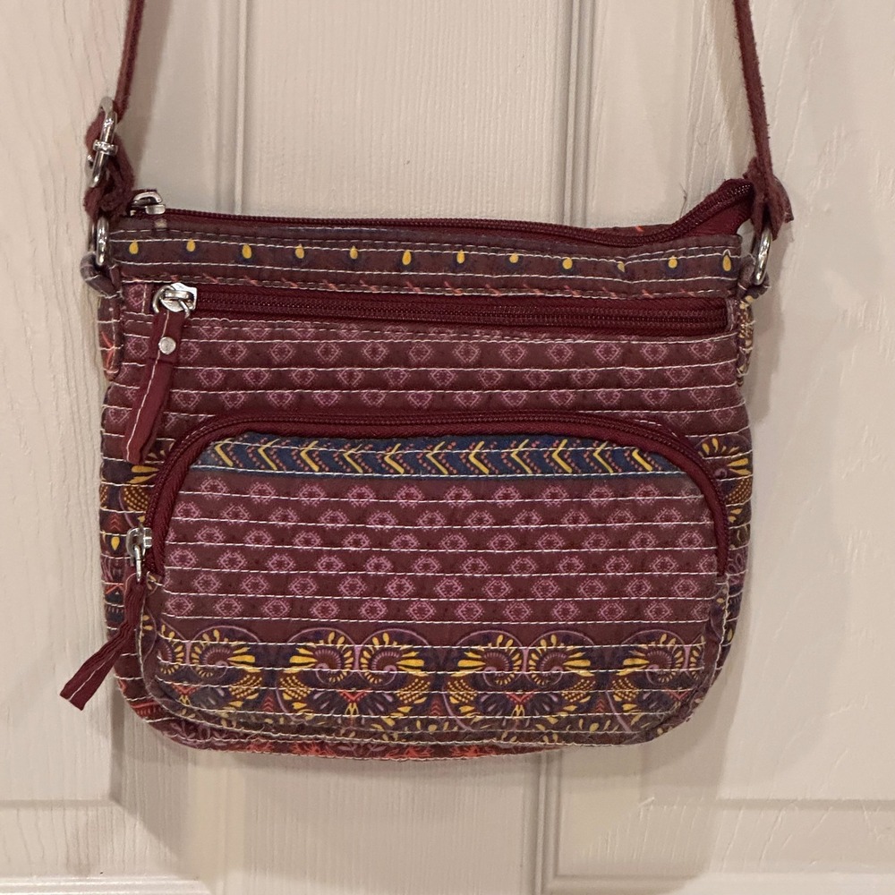 Burgundy Quilted Bohemian Geometric Crossbody Bag Purse Multi Pocket